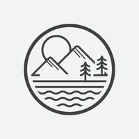 ícone do logotipo circular do lago, ilustração da vida do lago, design do ícone linear do lago, ícone da montanha, ícone da água vetor