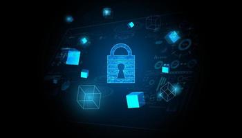 prevenção de hack de blockchain de segurança cibernética de cadeado abstrato por blockchain, segurança, em fundo azul, futurista vetor