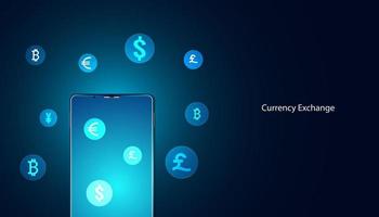 telefone abstrato holograma digital transferência de dinheiro defi finanças descentralizadas blockchain, criptomoeda e bitcoin, online, transação na internet futurista. vetor