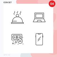 4 cores planas de linhas preenchidas de vetores temáticos e símbolos editáveis de elementos de design de vetores editáveis de resultado de hardware de computadores de economia de prato