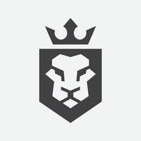 ícone de logotipo de luxo de escudo de leão, ilustração de design de logotipo geométrico de escudo de leão elegante, cabeça de leão com logotipo de coroa, símbolo de escudo de leão vetor