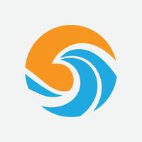 modelo de design de logotipo de mar, ilustração de ícone de logotipo circular de mar e onda, logotipo de pôr do sol, símbolo de ícone de praia vetor