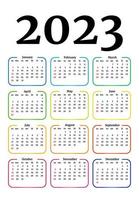 calendário para 2023 isolado em um fundo branco. domingo a segunda-feira, modelo de negócios. ilustração vetorial vetor