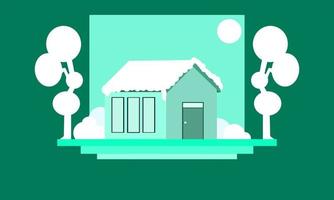 design de ilustração de inverno, vista da casa no inverno, ilustração de paisagem de inverno vetor