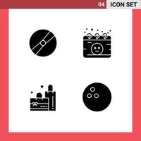 conjunto de pictogramas de 4 glifos sólidos simples de saco de cinema pokeball ginecologia compras elementos de design de vetores editáveis