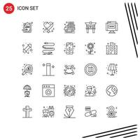25 linhas vetoriais temáticas e símbolos editáveis da interface agricultura chinesa, portão da china, elementos de design vetorial editáveis vetor