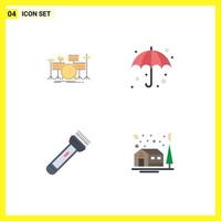 4 ícones planos de vetores temáticos e símbolos editáveis do kit de tocha de tambor guarda-chuva elementos de design de vetores editáveis em flash