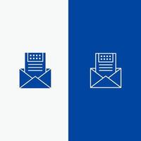 e-mail comunicação e-mails envelope carta correio linha de mensagem e ícone sólido glifo banner azul linha e ícone sólido glifo banner azul vetor