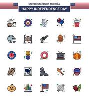 feliz dia da independência pacote de 25 linhas planas preenchidas sinais e símbolos para suco álcool cola americana bloons editáveis eua dia vetor elementos de design