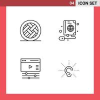 4 ícones criativos, sinais modernos e símbolos de cozimento, livro de tortas criativas, vídeo, elementos de design de vetores editáveis