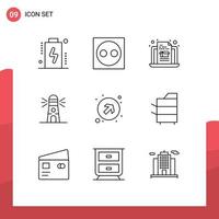 9 ícones criativos sinais modernos e símbolos de setas casa hardware navegação farol elementos de design vetoriais editáveis vetor