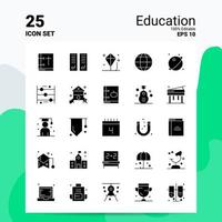 25 conjunto de ícones de educação 100 eps editáveis 10 arquivos idéias de conceito de logotipo de negócios design de ícone de glifo sólido vetor