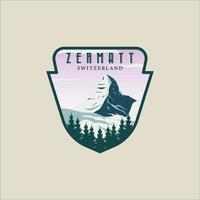 zermatt suíça emblema logotipo ilustração vetorial modelo design gráfico. banner de neve de inverno alpes suíços para negócios de viagens ou turismo vetor