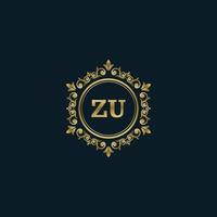 logotipo da letra zu com modelo de ouro de luxo. modelo de vetor de logotipo de elegância.