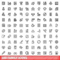 conjunto de 100 ícones de família, estilo de contorno vetor