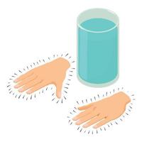vetor isométrico de ícone de tremor de mão. mão humana trêmula e ícone de copo de água