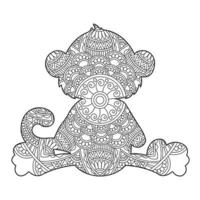 página de coloração de mandala de macaco para adultos livro de colorir de animais florais isolado no fundo branco página de coloração antiestresse ilustração vetorial vetor