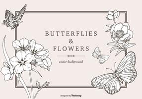 Mão Drawn borboletas e flores Vector Background