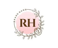 logotipo feminino rh inicial. utilizável para logotipos de natureza, salão, spa, cosméticos e beleza. elemento de modelo de design de logotipo de vetor plana.