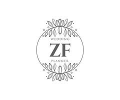 coleção de logotipos de monograma de casamento de letra inicial zf, modelos modernos minimalistas e florais desenhados à mão para cartões de convite, salve a data, identidade elegante para restaurante, boutique, café em vetor