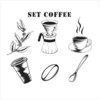 ilustração de esboço de conjunto de café desenhado à mão vetor