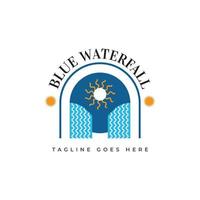 logotipo abstrato cachoeira azul com sol. adequado para turismo, parque ou logotipo da indústria de viagens vetor