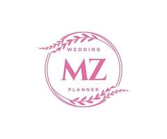 coleção de logotipos de monograma de casamento de letra mz, modelos modernos minimalistas e florais desenhados à mão para cartões de convite, salve a data, identidade elegante para restaurante, boutique, café em vetor