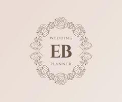 coleção de logotipos de monograma de casamento de letras iniciais eb, modelos modernos minimalistas e florais desenhados à mão para cartões de convite, salve a data, identidade elegante para restaurante, boutique, café em vetor