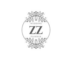 coleção de logotipos de monograma de casamento de letra inicial zz, modelos modernos minimalistas e florais desenhados à mão para cartões de convite, salve a data, identidade elegante para restaurante, boutique, café em vetor