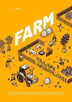 cartaz vetorial de fazenda, agricultura de aldeia vetor