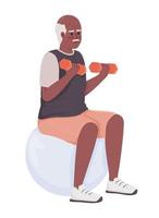 homem sênior fazendo exercícios esportivos personagem de vetor de cor semiplana. figura editável. pessoa de corpo inteiro em branco. treinamento de ilustração simples de estilo cartoon para web design gráfico e animação