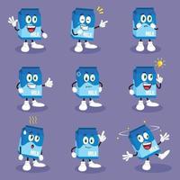 mascote de leite com diferentes emoções definidas no vetor de estilo cartoon. personagem engraçado. ilustração da figura. emoji de personagem. emoticon de desenho animado.