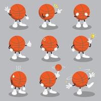 mascote de basquete com diferentes emoções definidas no vetor de estilo cartoon. personagem engraçado. ilustração da figura. emoji de personagem. emoticon de desenho animado.