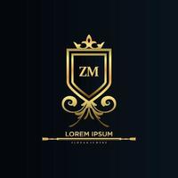 inicial da carta zm com royal template.elegant com vetor de logotipo de coroa, ilustração em vetor de logotipo de letras criativas.