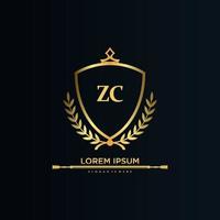 inicial da letra zc com template.elegant real com vetor de logotipo de coroa, ilustração em vetor de logotipo de letras criativas.