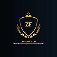 inicial da letra zf com template.elegant real com vetor de logotipo de coroa, ilustração em vetor de logotipo de letras criativas.