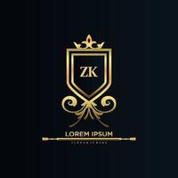 inicial da letra zk com template.elegant real com vetor de logotipo de coroa, ilustração em vetor de logotipo de letras criativas.