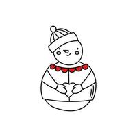 boneco de neve bonito tem um coração nas mãos. desenho de rabisco de boneco de neve. ilustração vetorial de natal vetor