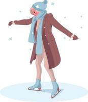 mulher patina férias de inverno. ilustração vetorial vetor