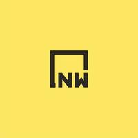 logotipo monograma inicial nw com design de estilo quadrado vetor