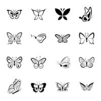 pacote de ícones de glifos de mariposas vetor