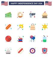 16 sinais planos dos eua símbolos de celebração do dia da independência do bolo de muffin de arma doce americana editável elementos de design do vetor do dia dos eua