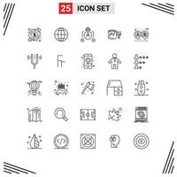 pacote de linha de 25 símbolos universais de ideia de destino de rota, balde de pintura, elementos de design de vetores editáveis