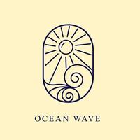 logotipo de verão onda de água sol férias linha de design de estilo de arte logotipo pode ser usado para ícone, marca, identidade, símbolo, mar, oceano, água, ondas, pôr do sol, ensolarado e elementos vetor