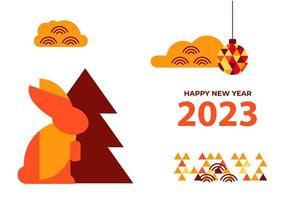 feliz ano novo 2023 cartão chinês com coelhos vetor