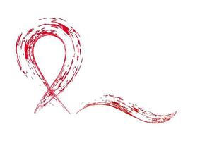 fita vermelha no estilo grunge em um fundo branco. símbolo do dia internacional da aids. imagem vetorial vetor