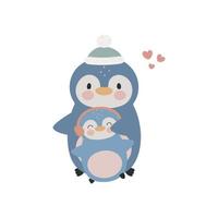 pinguim fofo e bebê. estilo de desenho animado. ilustração vetorial. para cartão, cartazes, banners, livros, impressão na embalagem, impressão em roupas, tecidos, papel de parede, têxteis ou pratos. vetor