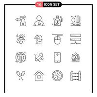 conjunto de pictogramas de 16 contornos simples de ideias de empréstimo bolsa de fita amor elementos de design de vetores editáveis de verão