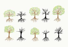 Árvore com ícones do vetor das raizes