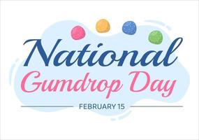 dia nacional de goma de mascar em 15 de fevereiro com feriado de doces deliciosos para crianças em ilustração de modelos desenhados à mão de fundo plano dos desenhos animados vetor